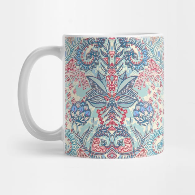 Botanical Geometry - nature pattern in red, blue & cream by micklyn